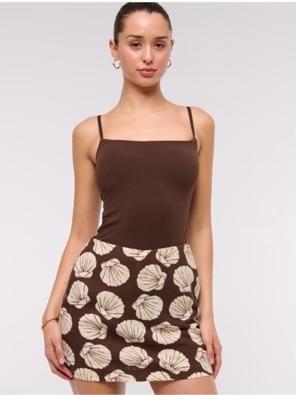 The A&F Scarlett Linen-Blend Mini Skort in Brown Print